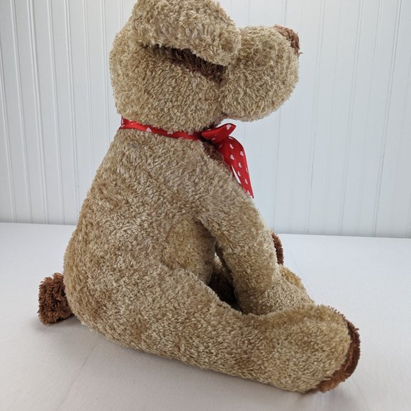Lucky Toys Brown Spotted Puppy Dog Plush 16" Stuffed Animal Red Heart Ribbon - Picture 4 of 9